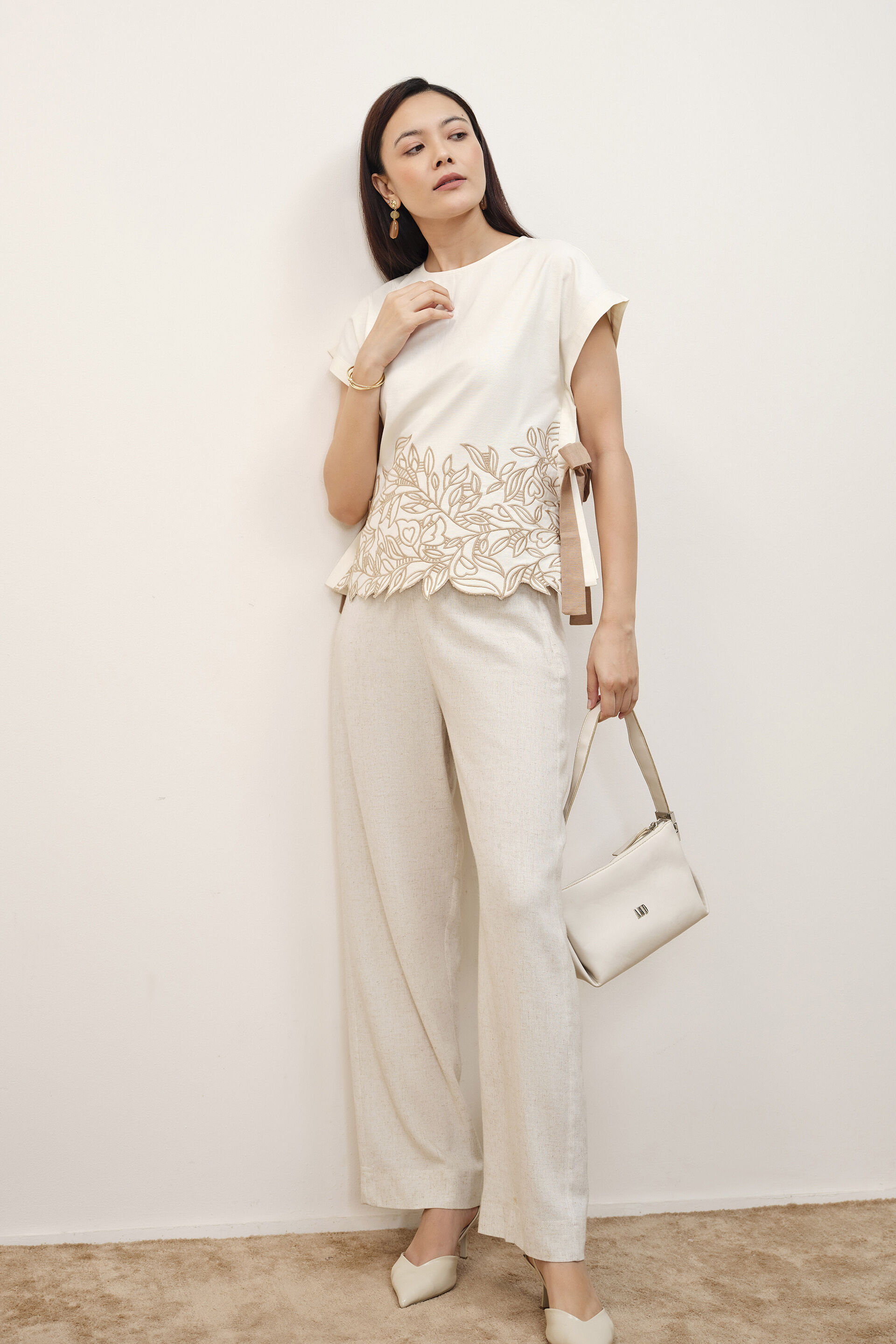 Cream Cutwork Boxy Top, Cream, image 3